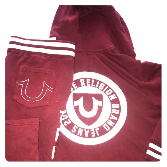 burgundy true religion sweat suit
